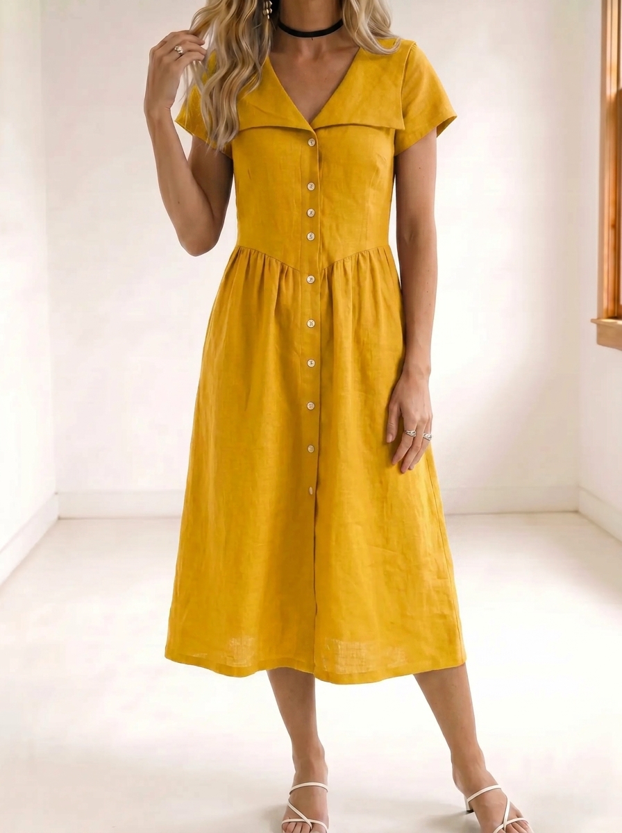 Today 49% off🔥Women’s Cotton Linen Button-Up Midi Shirt Dress