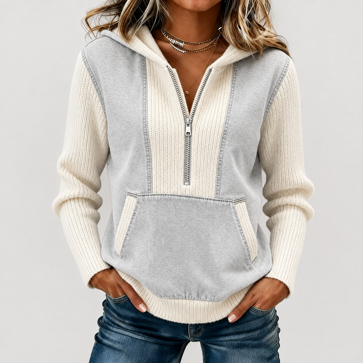 New Arrival🔥 Cozy Contrast Knit Hooded Pullover