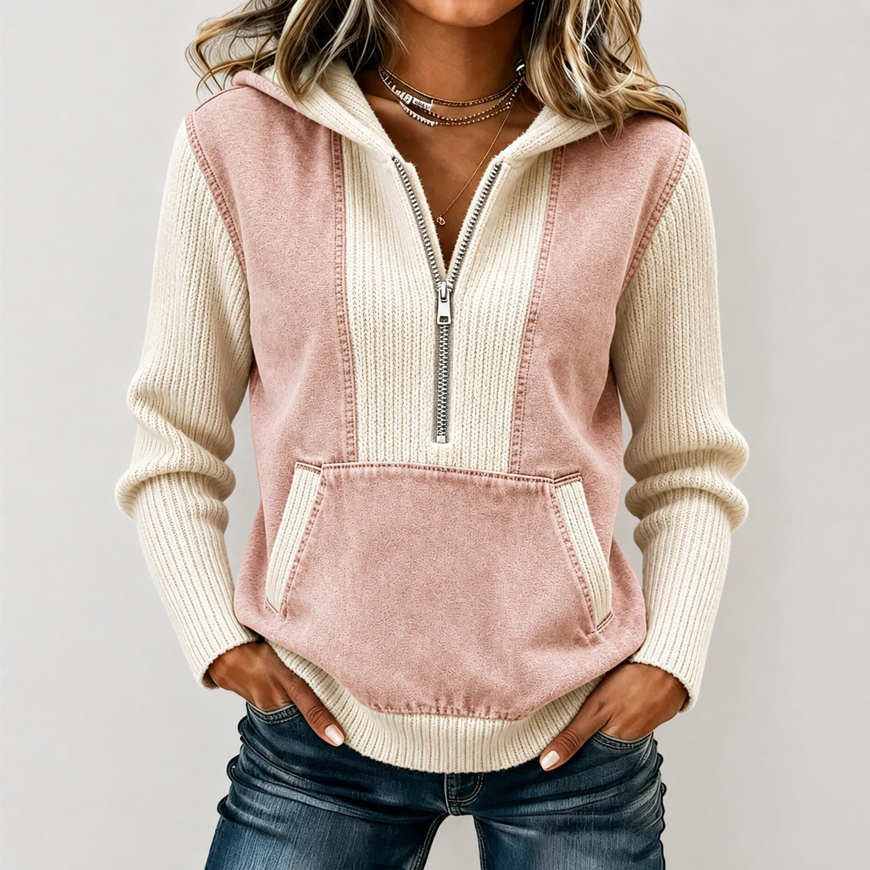 New Arrival🔥 Cozy Contrast Knit Hooded Pullover