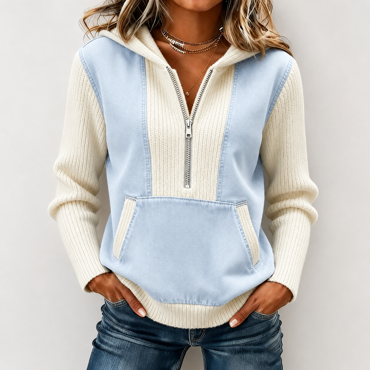 New Arrival🔥 Cozy Contrast Knit Hooded Pullover