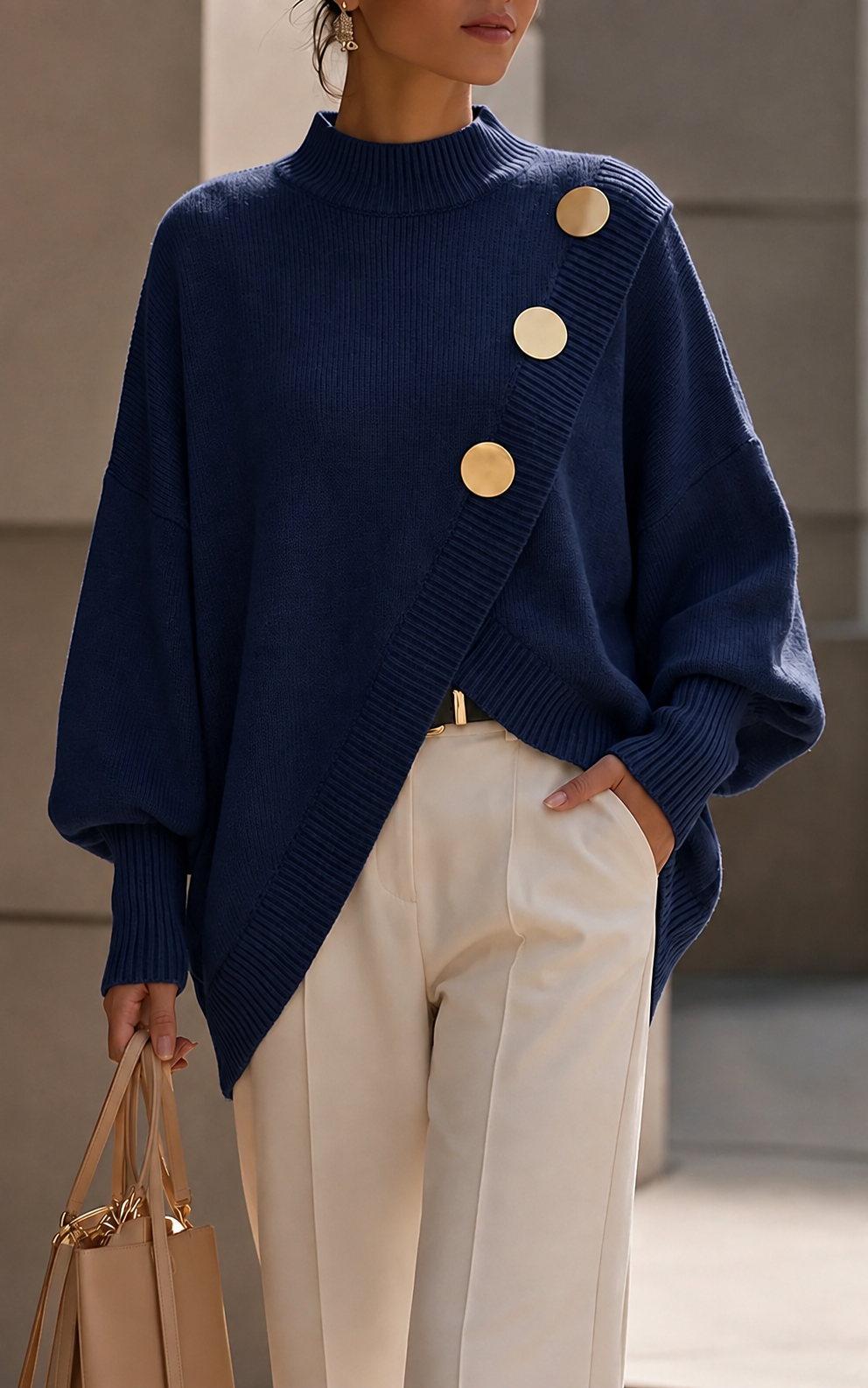 Women’s Asymmetrical Button Trim Knit Sweater