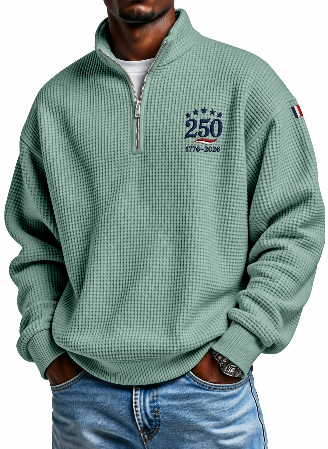 Men's USA 250 waffle half-zip pullover in Sage