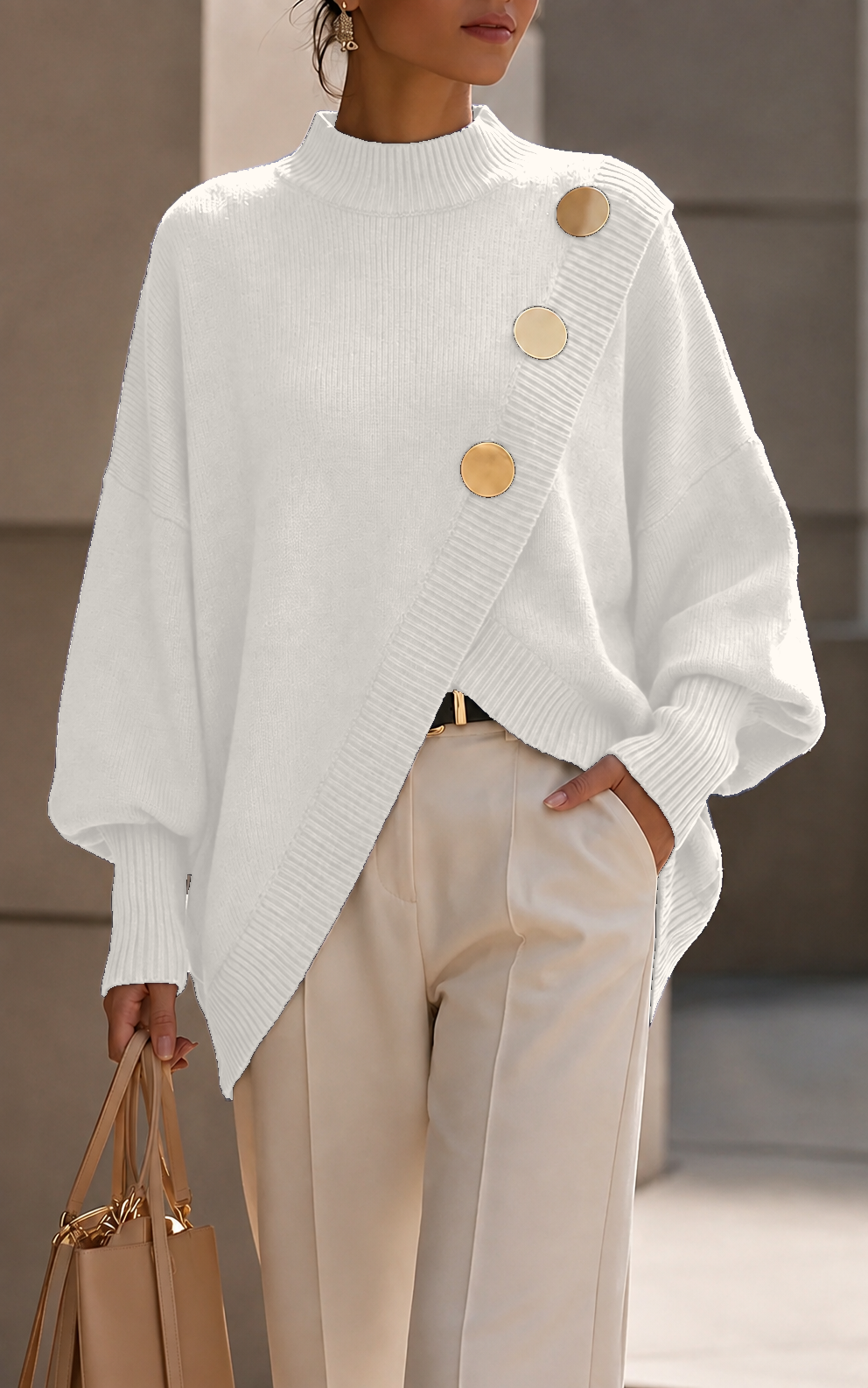 Women’s Asymmetrical Button Trim Knit Sweater