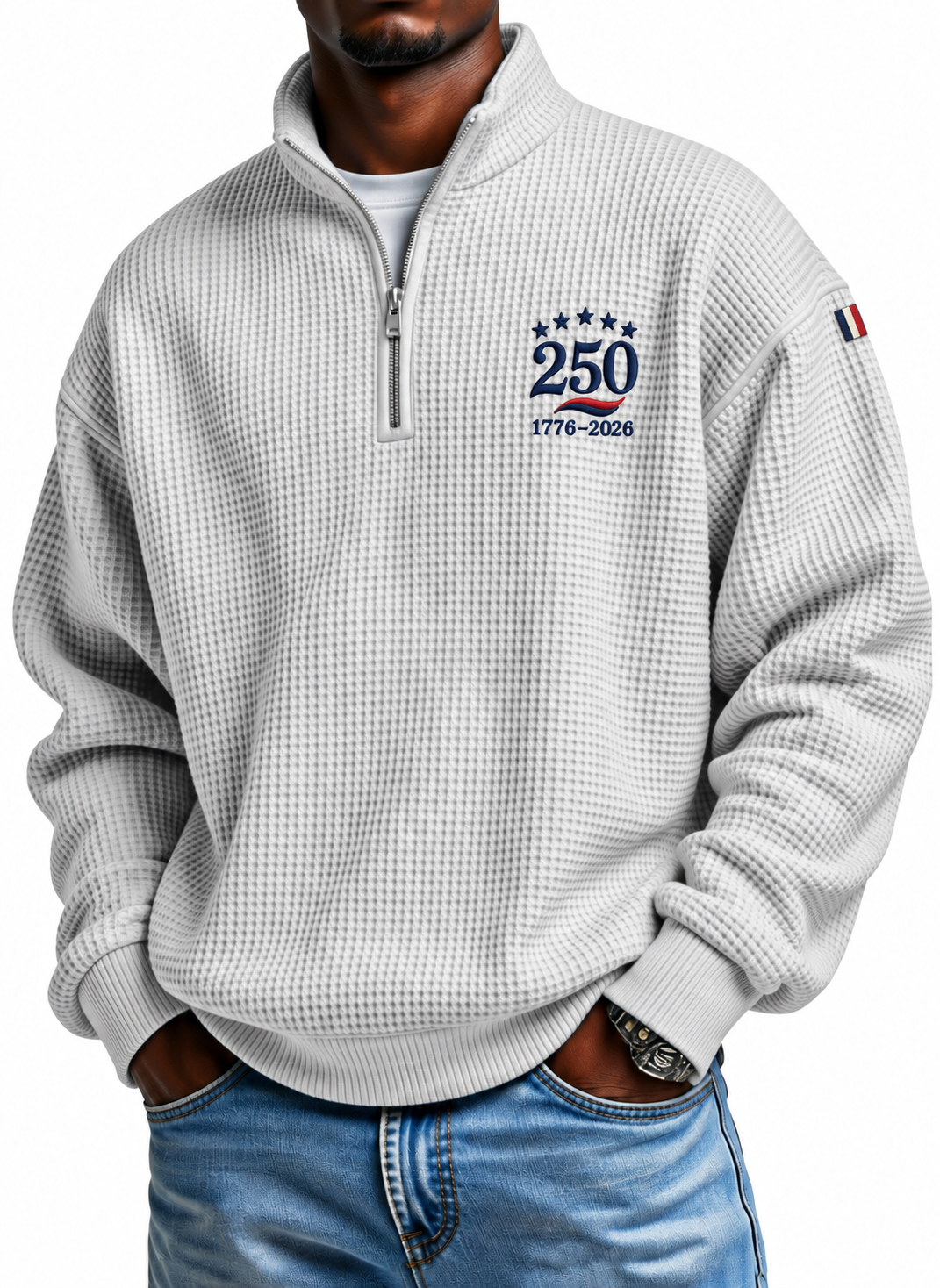 Men's USA 250 waffle half-zip pullover in Ivory