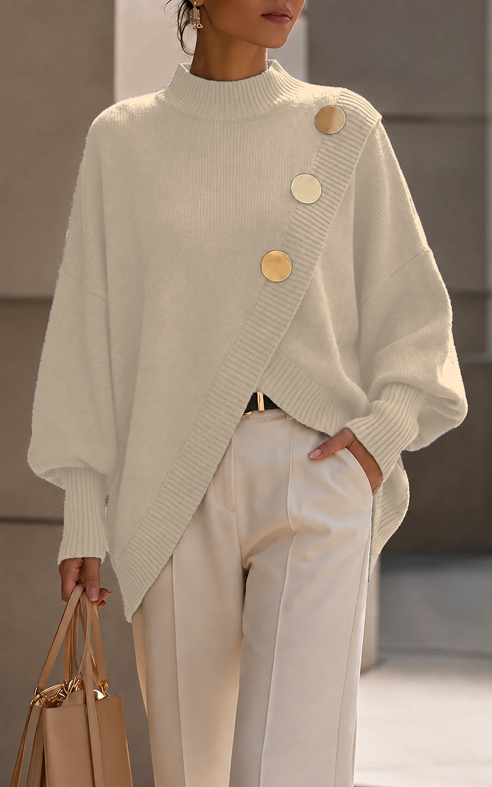 Women’s Asymmetrical Button Trim Knit Sweater