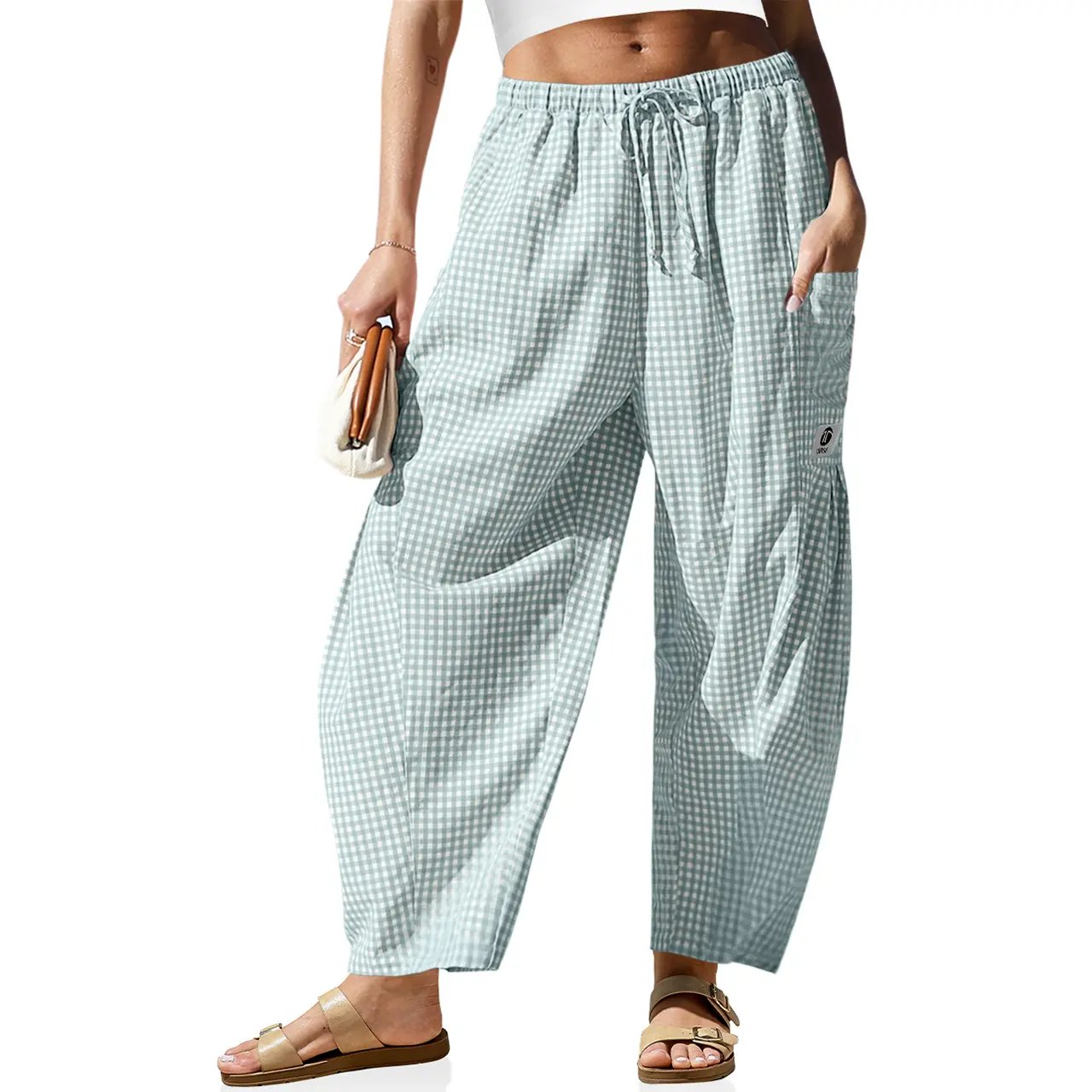 🌴 Women's Cotton-Linen Wide Leg Pants  ✨ Striped Gingham Summer Chic Style