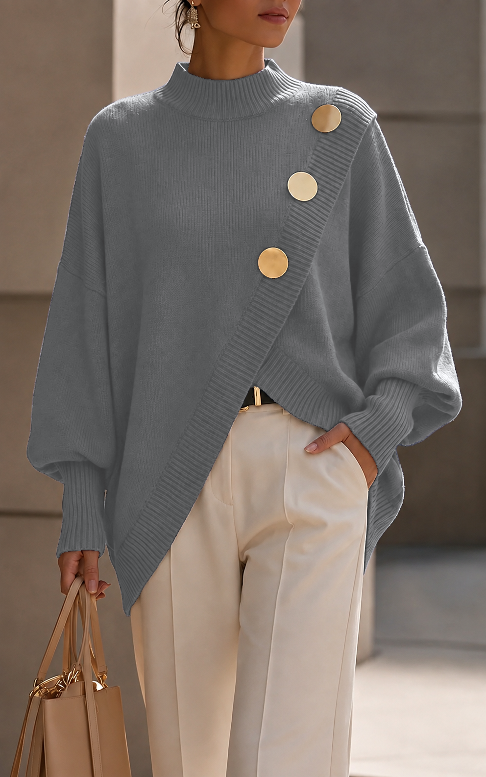 Women’s Asymmetrical Button Trim Knit Sweater