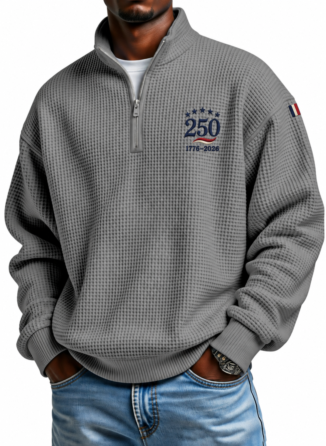 Men's USA 250 waffle half-zip pullover in Gray
