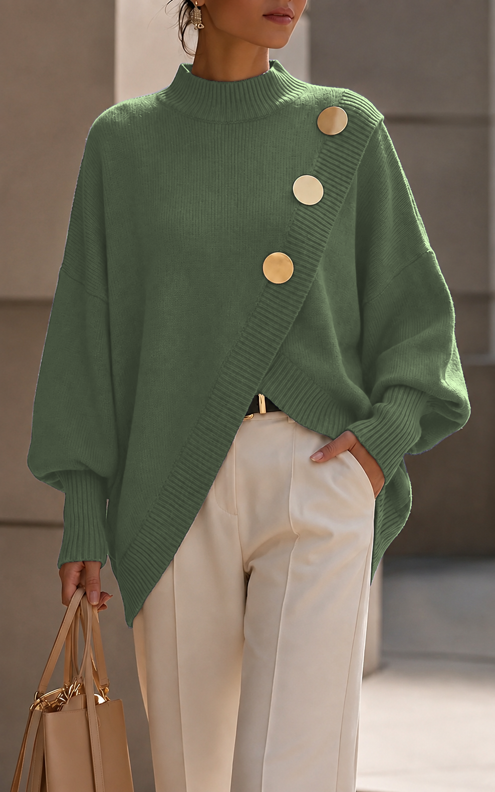 Women’s Asymmetrical Button Trim Knit Sweater