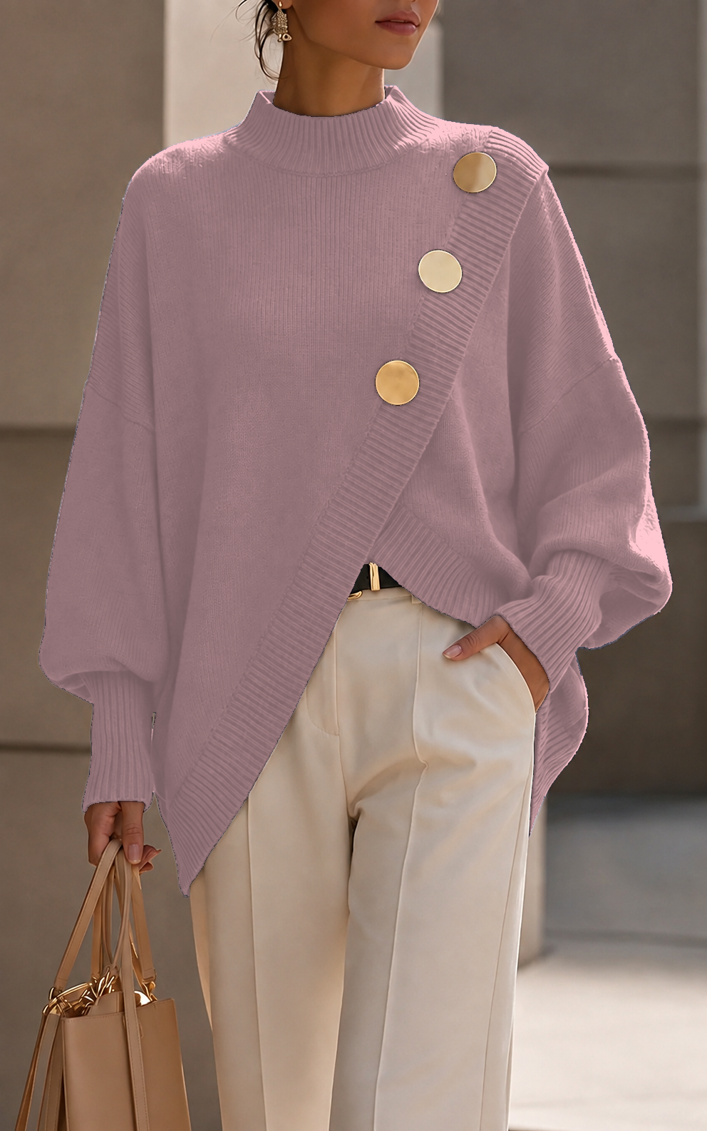 Women’s Asymmetrical Button Trim Knit Sweater