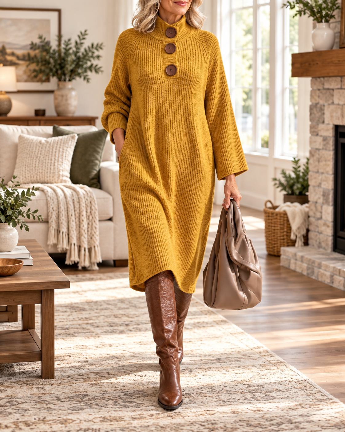 Women’s Ribbed Button Sweater Dress – Cozy Everyday Wear