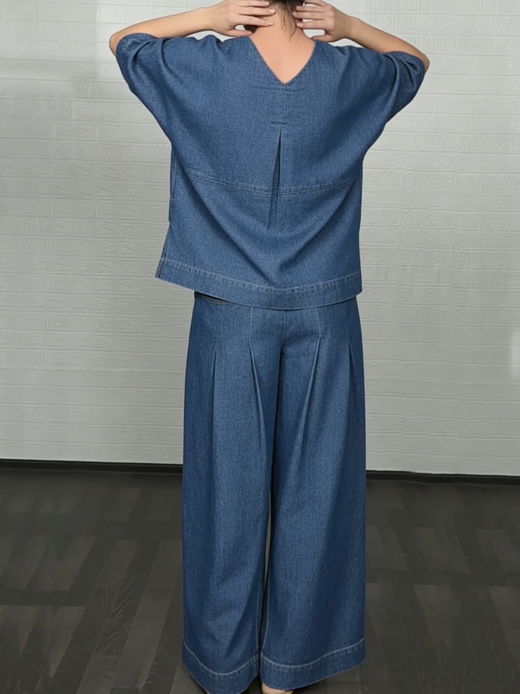 New Arrivals🔥Women’s Denim V-Neck Wide Leg Two-Piece Set