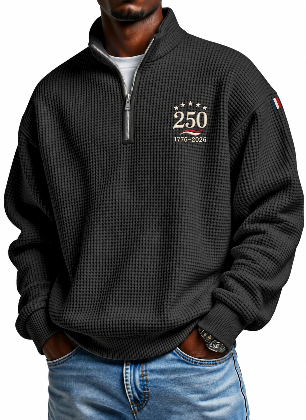 Men's USA 250 waffle half-zip pullover in Black