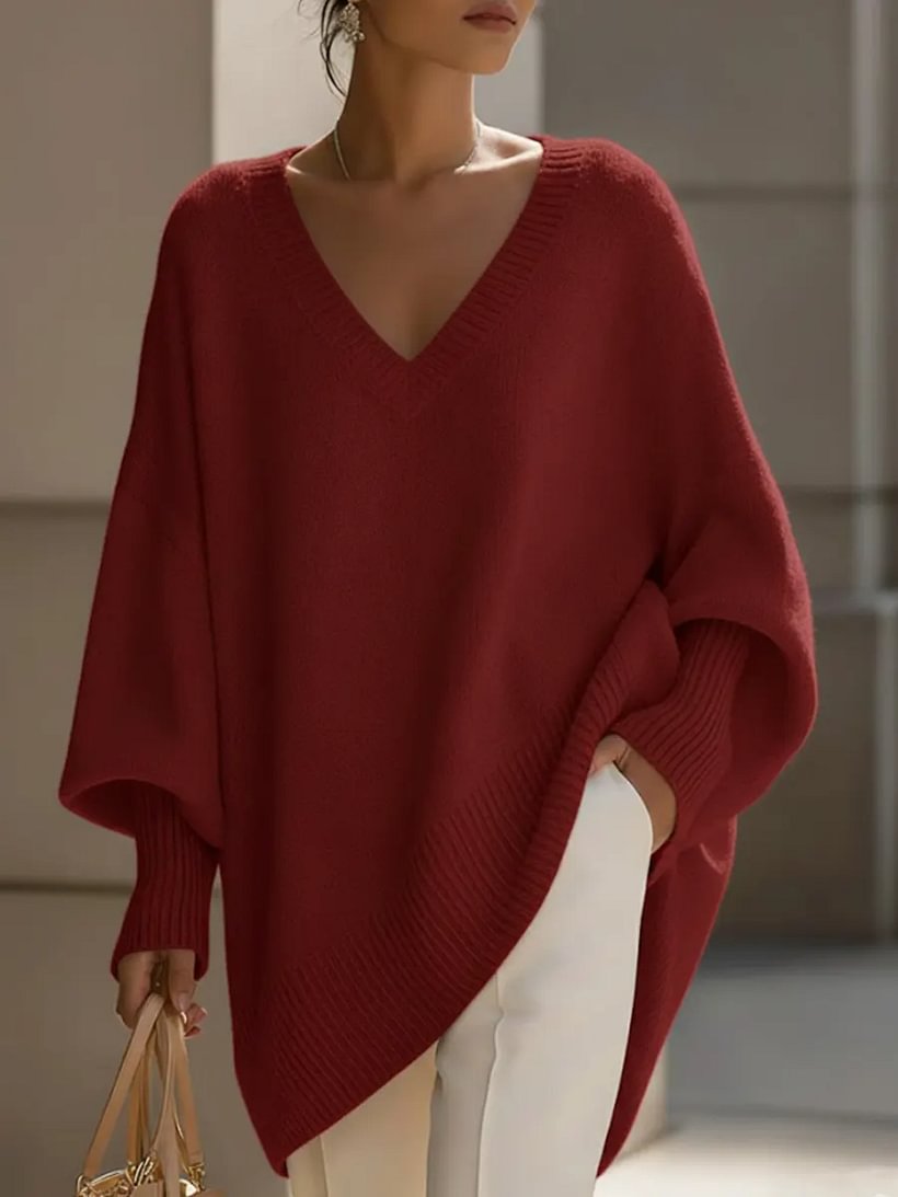 Women's Relaxed-Fit V-Neck Long-Sleeve Knit Sweater