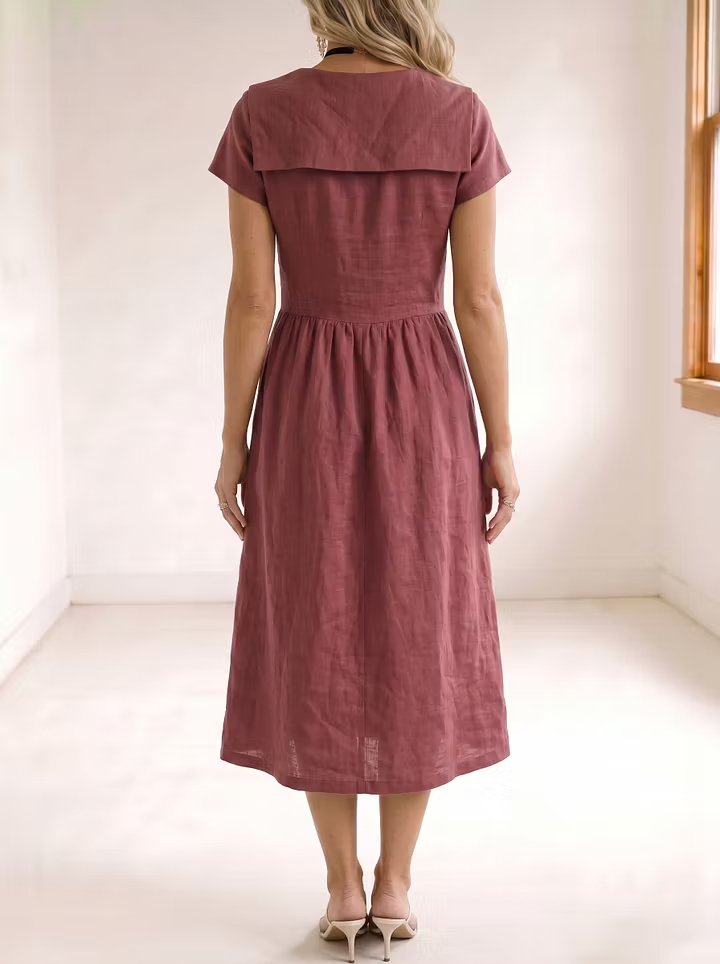 Today 49% off🔥Women’s Cotton Linen Button-Up Midi Shirt Dress
