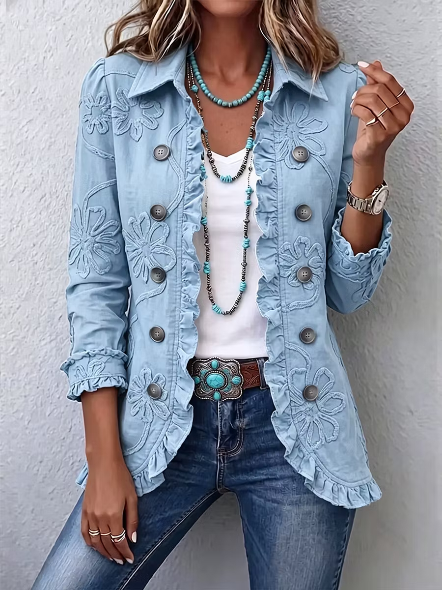 🤲LAST DAY SAVE 49% ⏰Boho-chic Floral Embroidered Utility Ruffled Trim Jacket