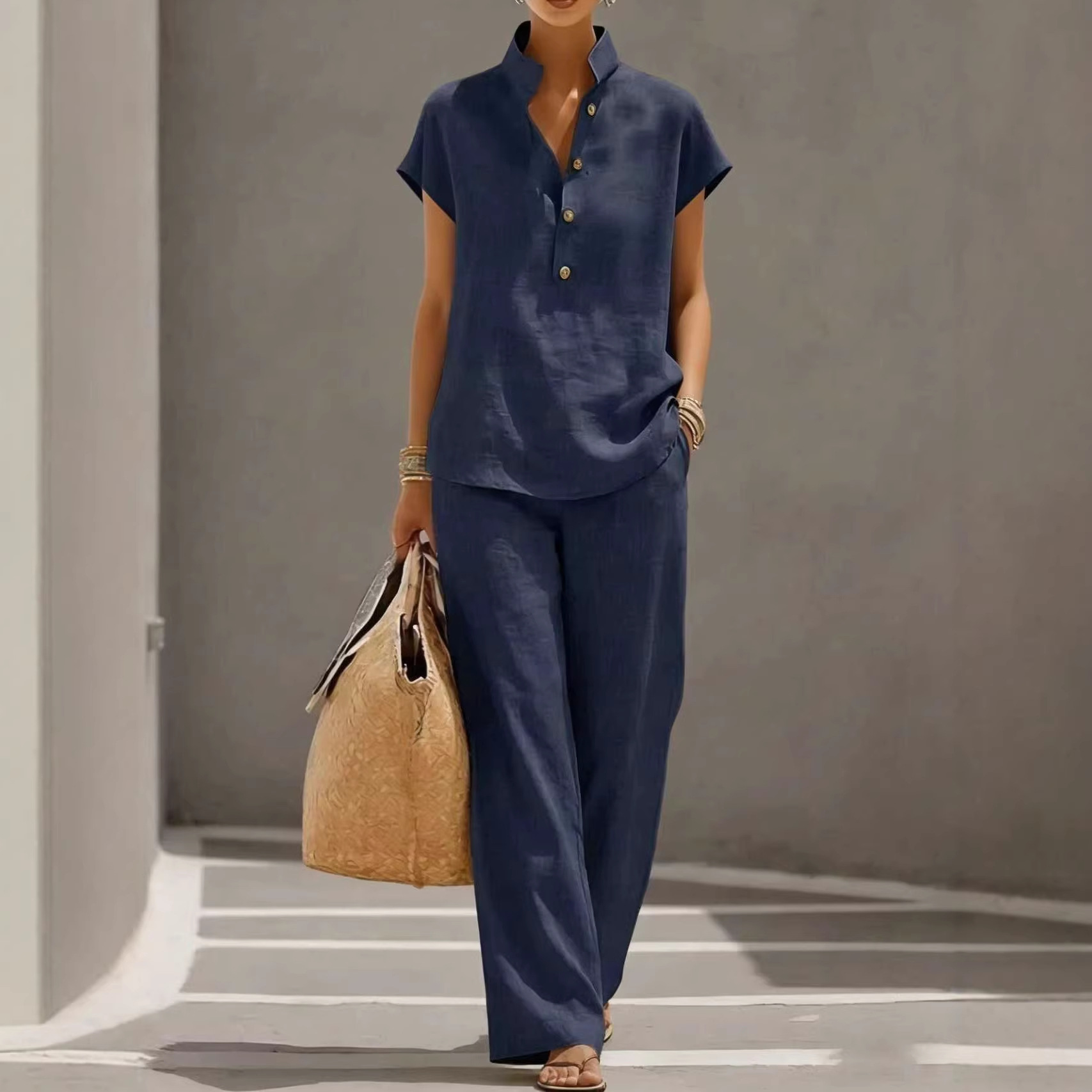 Relaxed Linen Blend Two-Piece Set