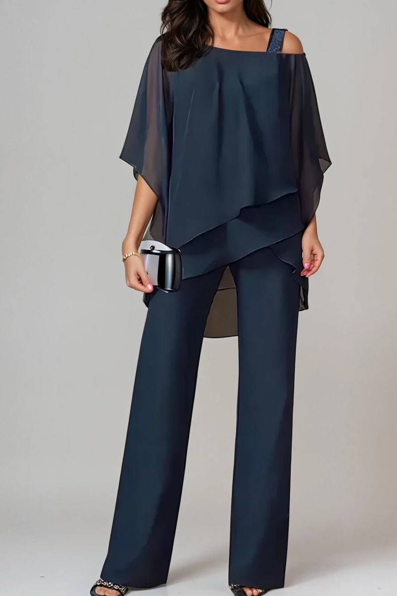 Chiffon Overlay Wide-Leg Two-Piece Set