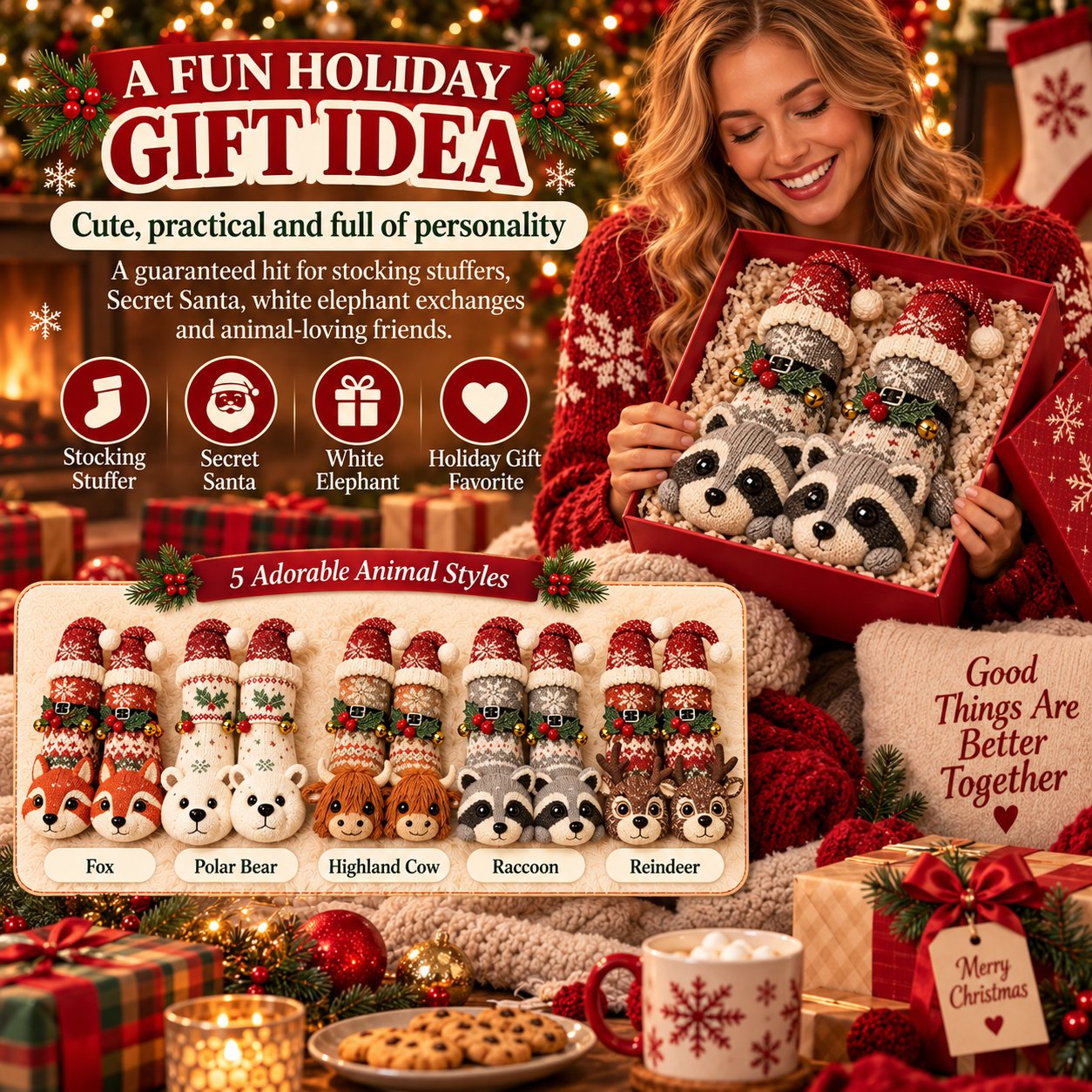 3D Knit Christmas Animal Slipper Socks | Cute Festive Soft Warm Indoor Socks