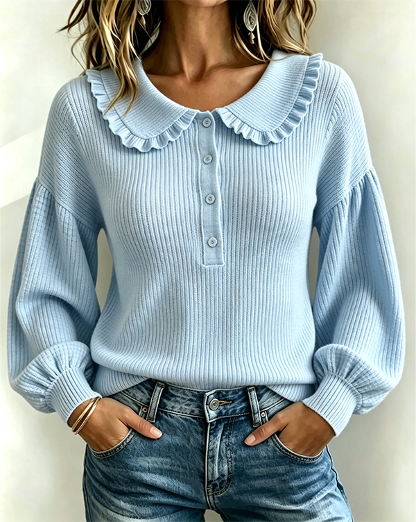 CLEARANCE SALE🔥Women's Ruffle Collar Ribbed Knit Cashmere Sweater