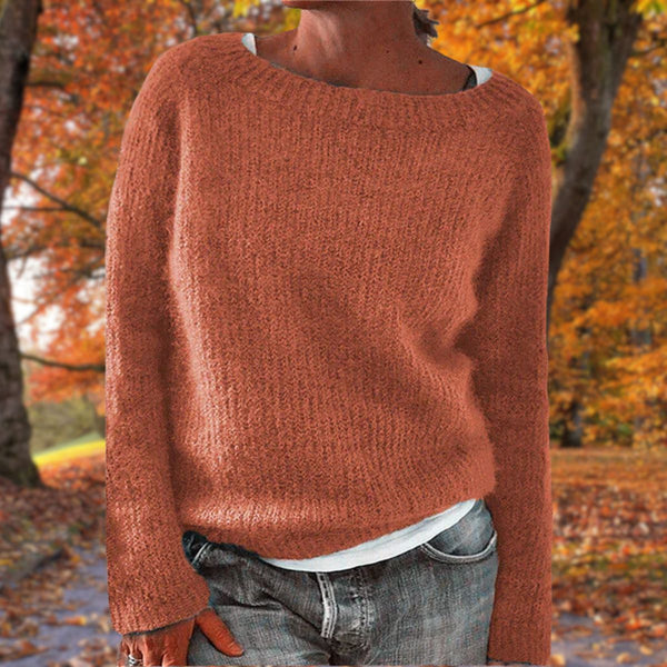 Women's soft relaxed-fit wide-neck knit sweater in rust