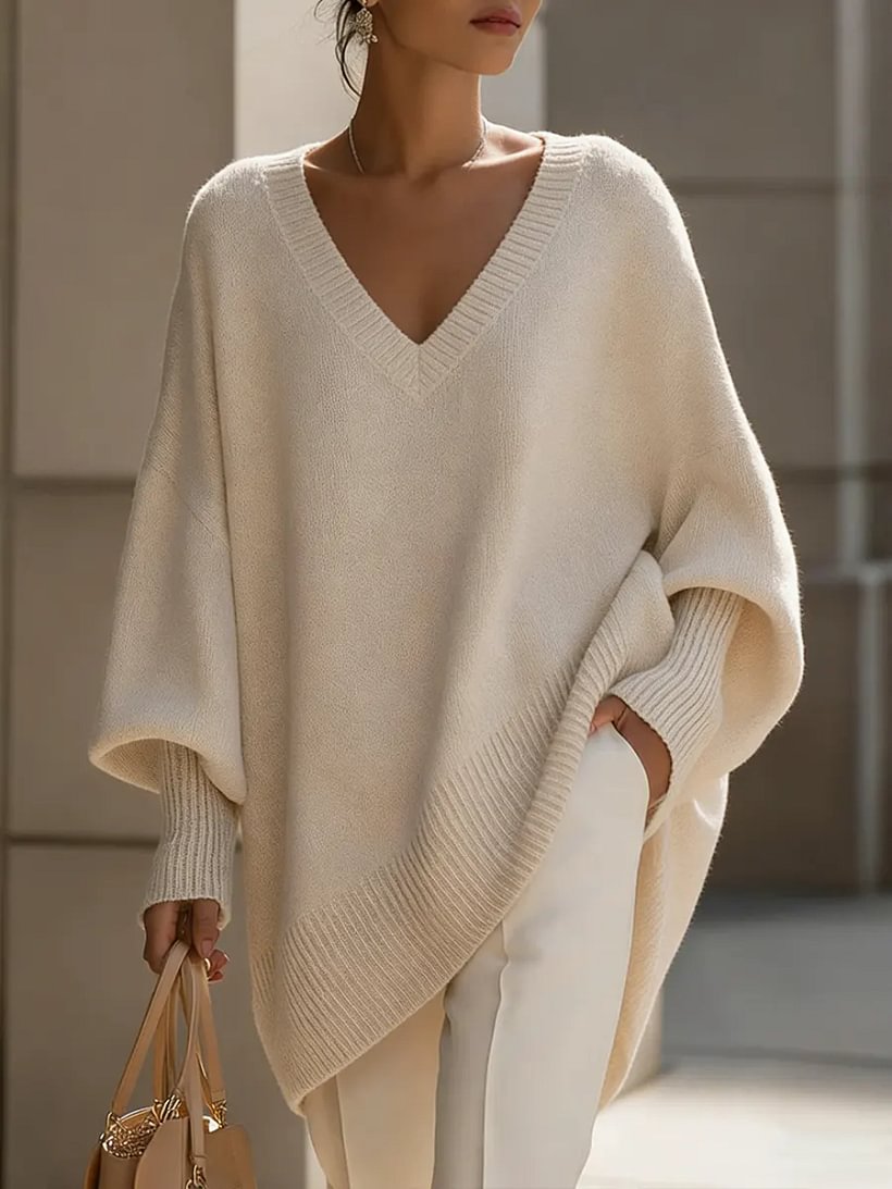 Women's Relaxed-Fit V-Neck Long-Sleeve Knit Sweater