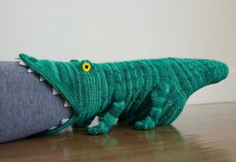 Crocodile animal sock showing the dimensional mouth and body details