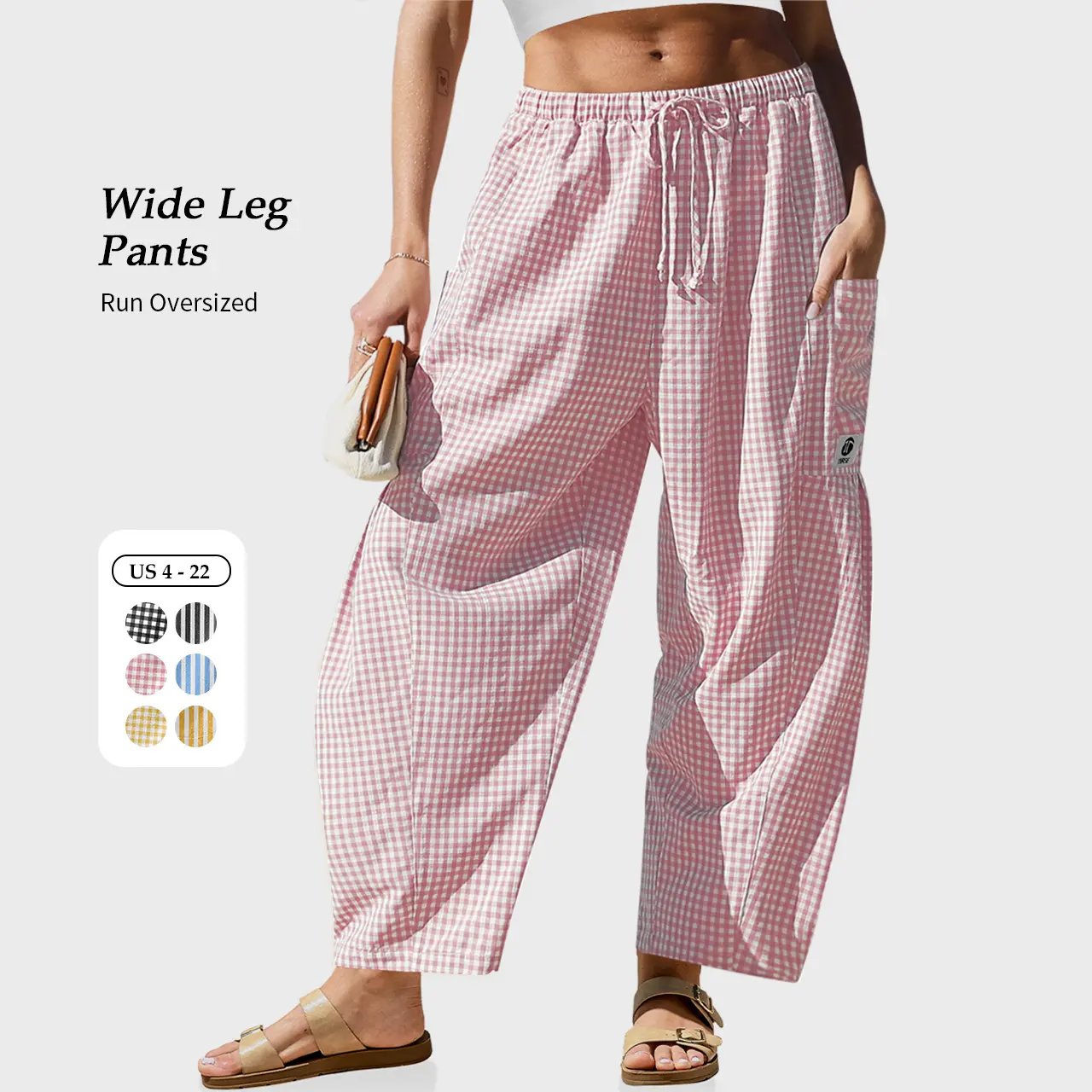 🌴 Women's Cotton-Linen Wide Leg Pants  ✨ Striped Gingham Summer Chic Style