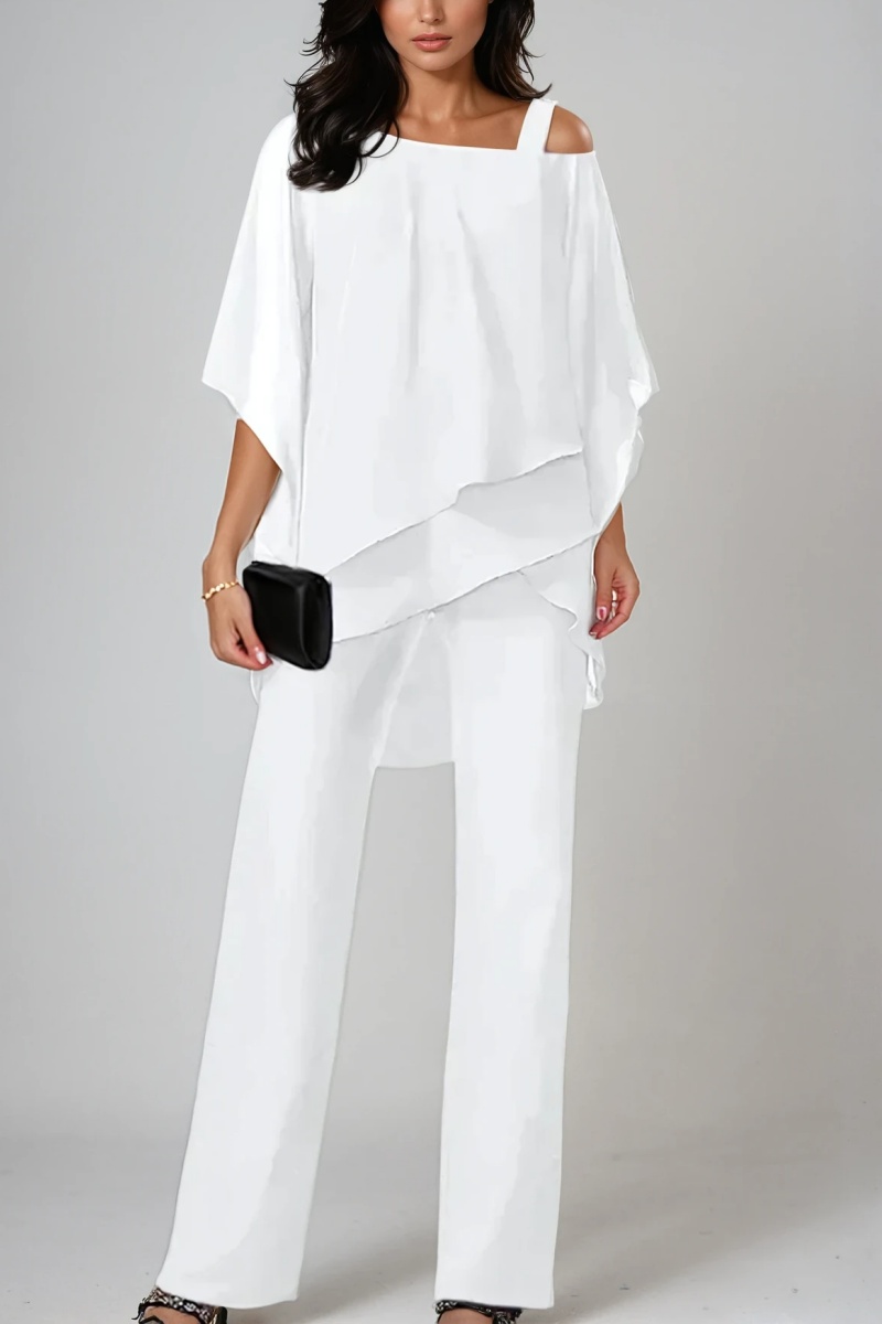 Chiffon Overlay Wide-Leg Two-Piece Set