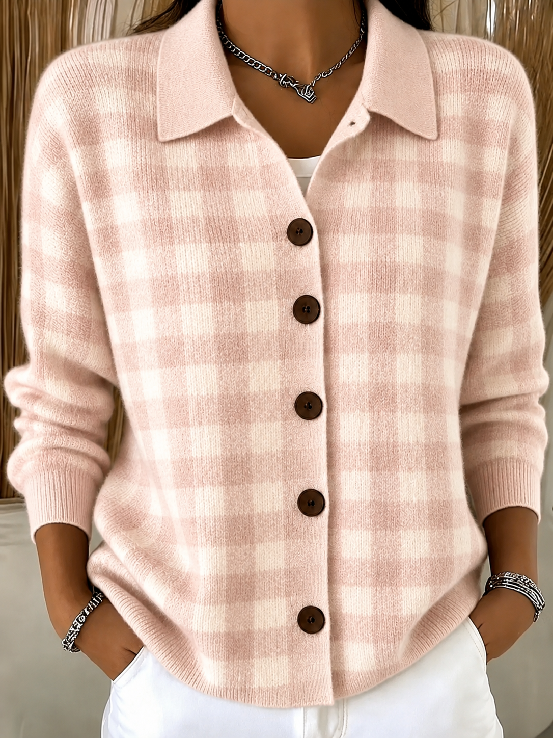 Clearance Sale🔥Women Soft Gingham Knit Button Cardigan