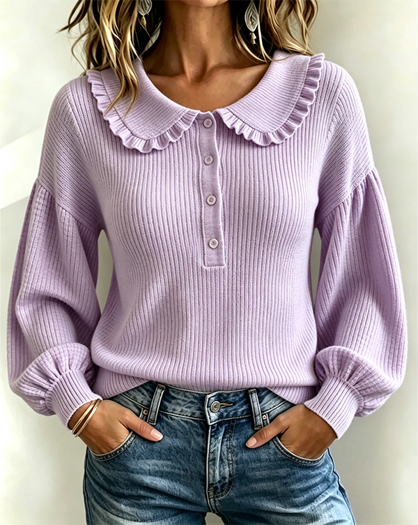 CLEARANCE SALE🔥Women's Ruffle Collar Ribbed Knit Cashmere Sweater