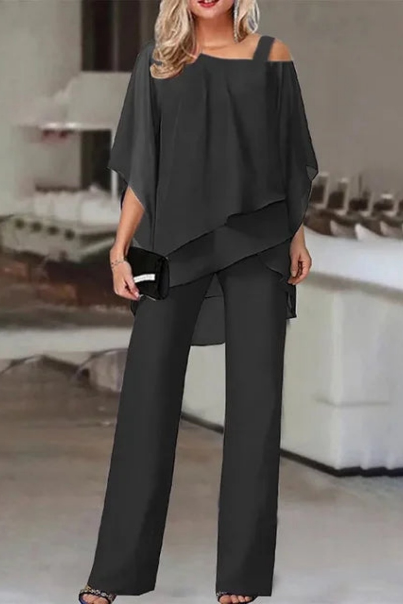 Chiffon Overlay Wide-Leg Two-Piece Set
