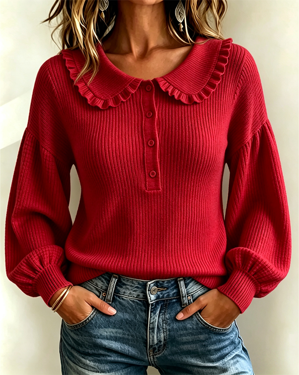 CLEARANCE SALE🔥Women's Ruffle Collar Ribbed Knit Cashmere Sweater