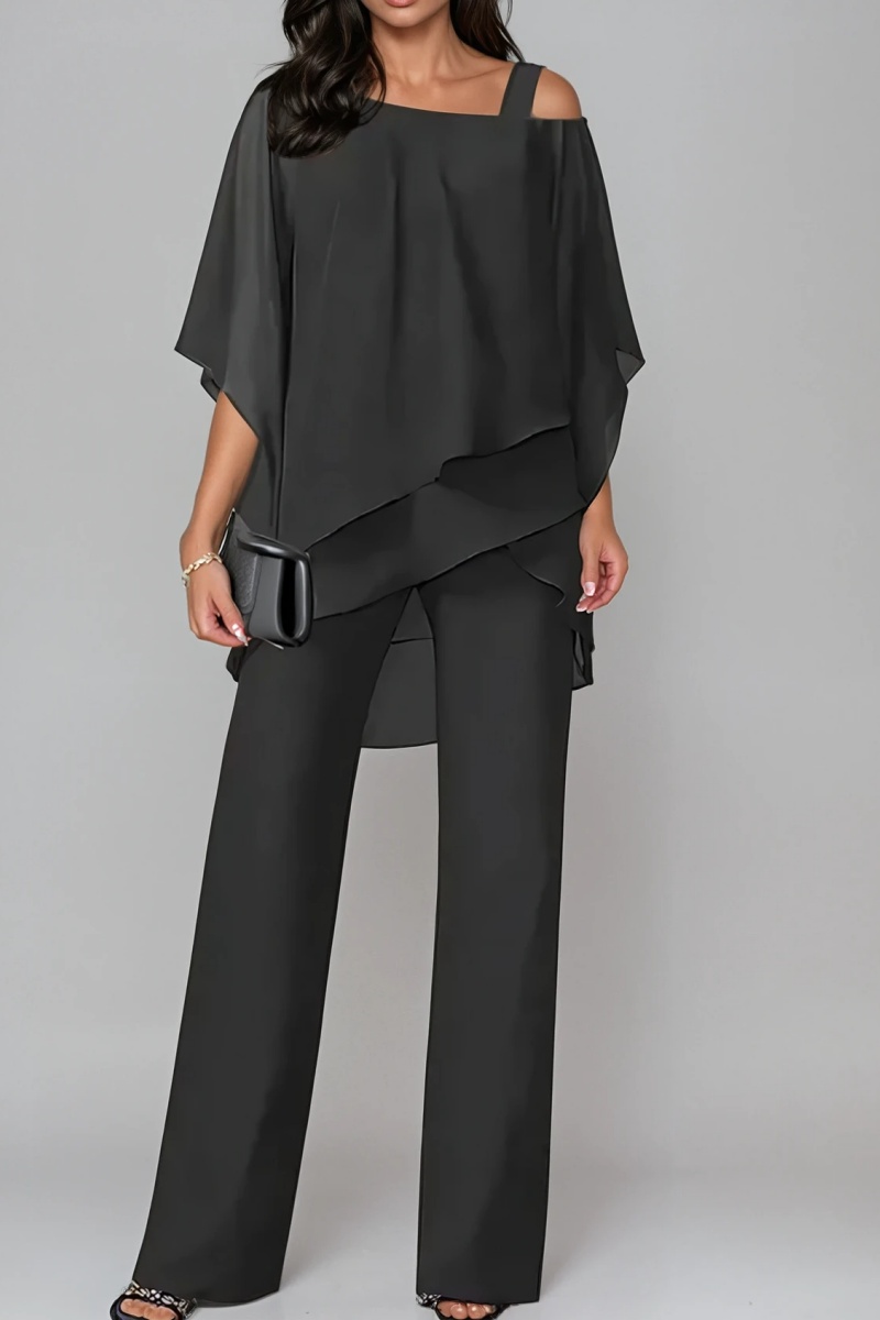 Chiffon Overlay Wide-Leg Two-Piece Set