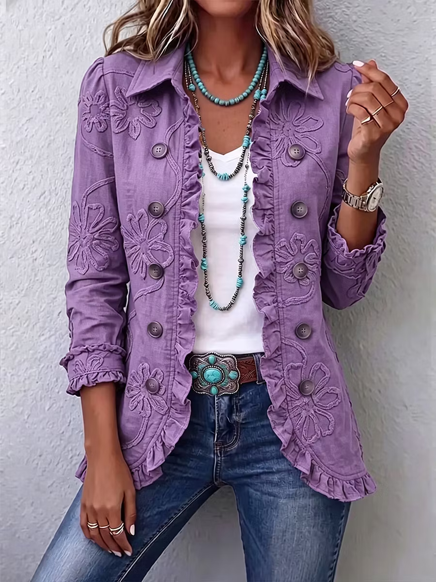🤲LAST DAY SAVE 49% ⏰Boho-chic Floral Embroidered Utility Ruffled Trim Jacket