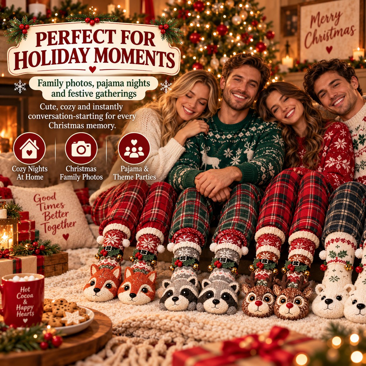 3D Knit Christmas Animal Slipper Socks | Cute Festive Soft Warm Indoor Socks