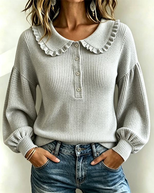 CLEARANCE SALE🔥Women's Ruffle Collar Ribbed Knit Cashmere Sweater