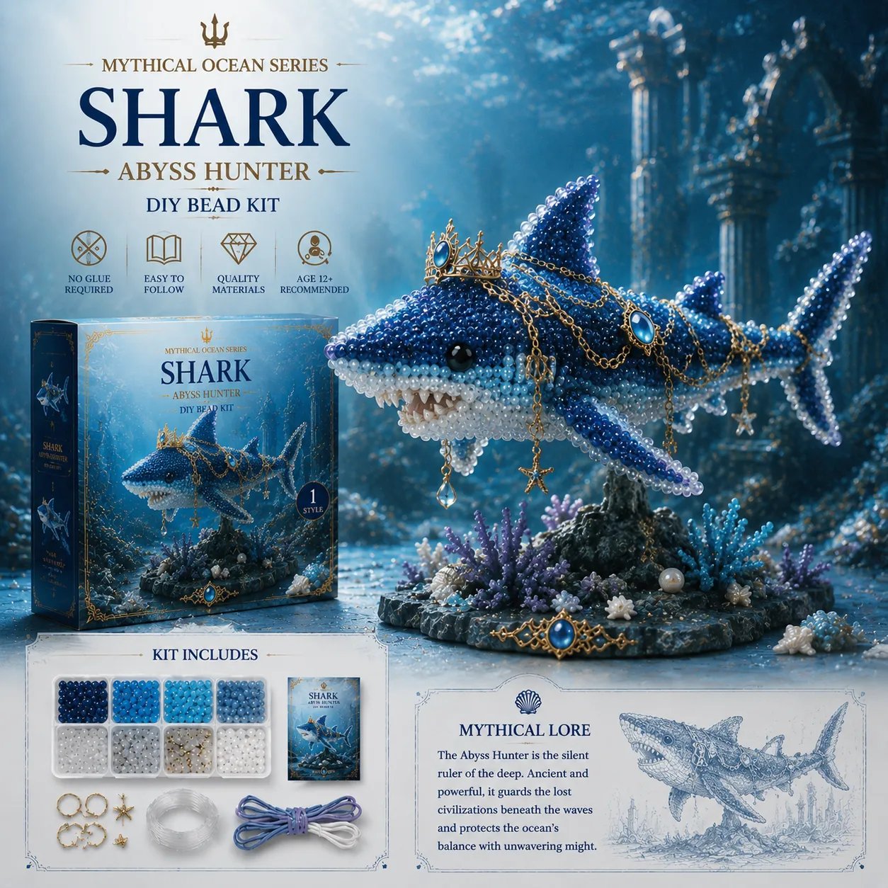 🔥49% Off Last Dayv - 🌊Mythical Ocean DIY Bead Kit | 3D Sea Creature Craft Set – 12 Designs, Beginner Friendly