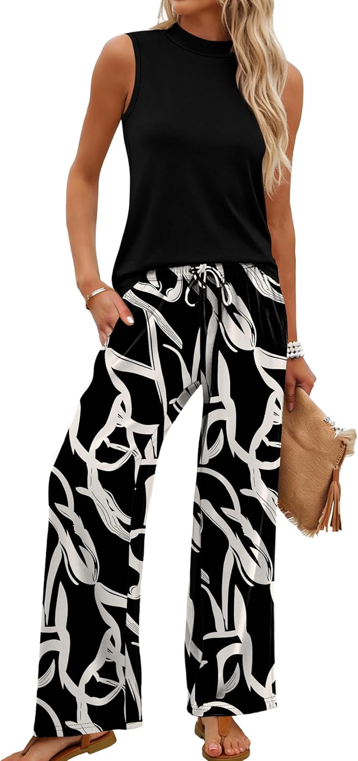 Sleeveless Top & Floral Wide-Leg Pants Set