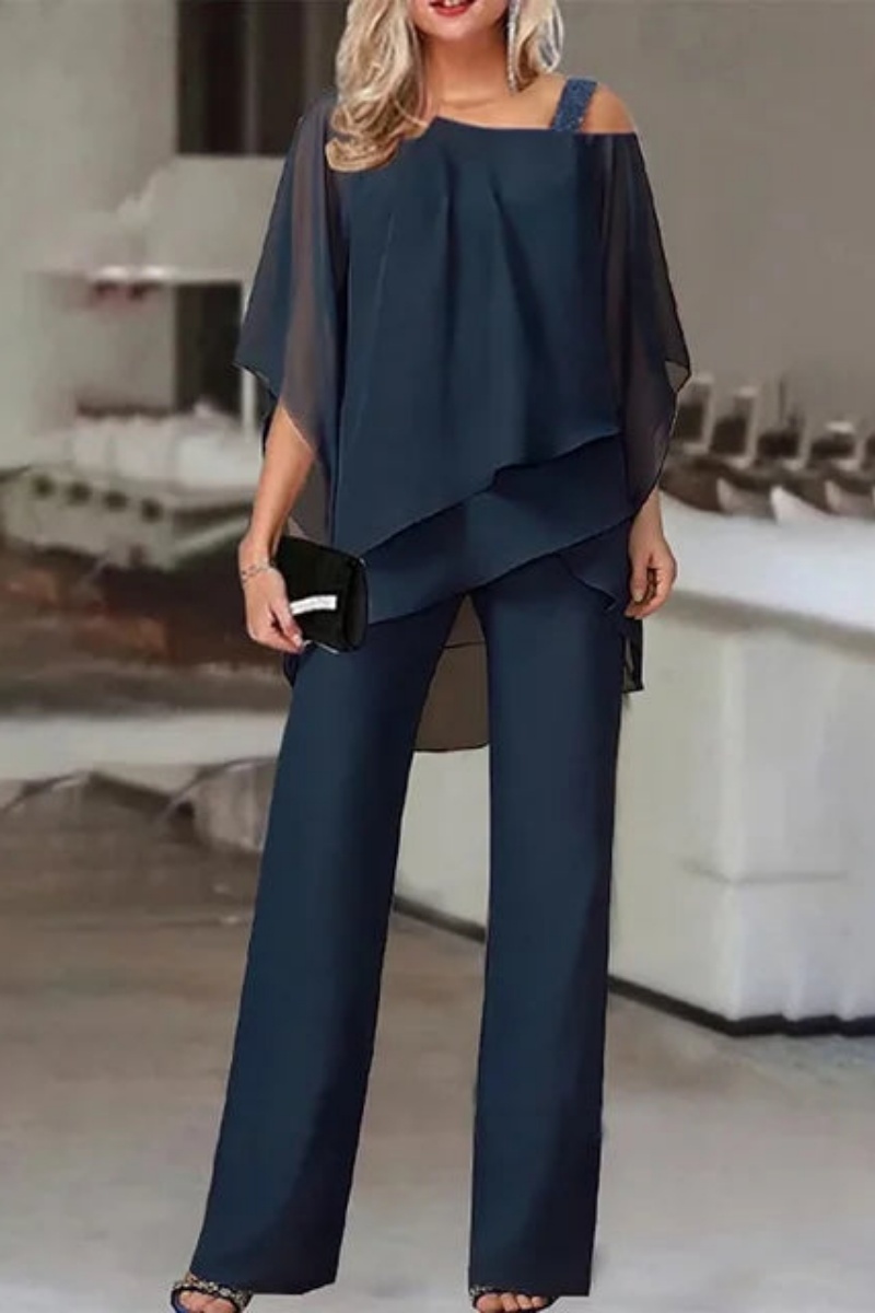 Chiffon Overlay Wide-Leg Two-Piece Set