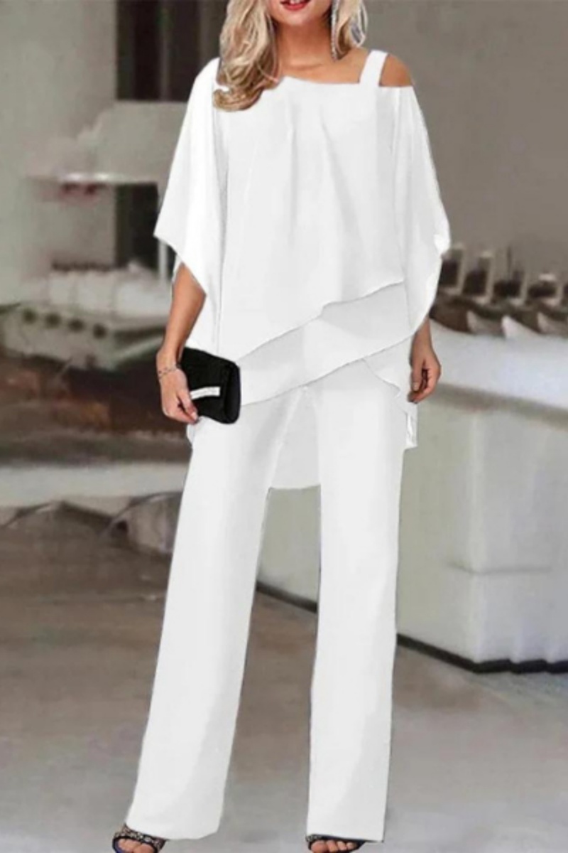 Chiffon Overlay Wide-Leg Two-Piece Set