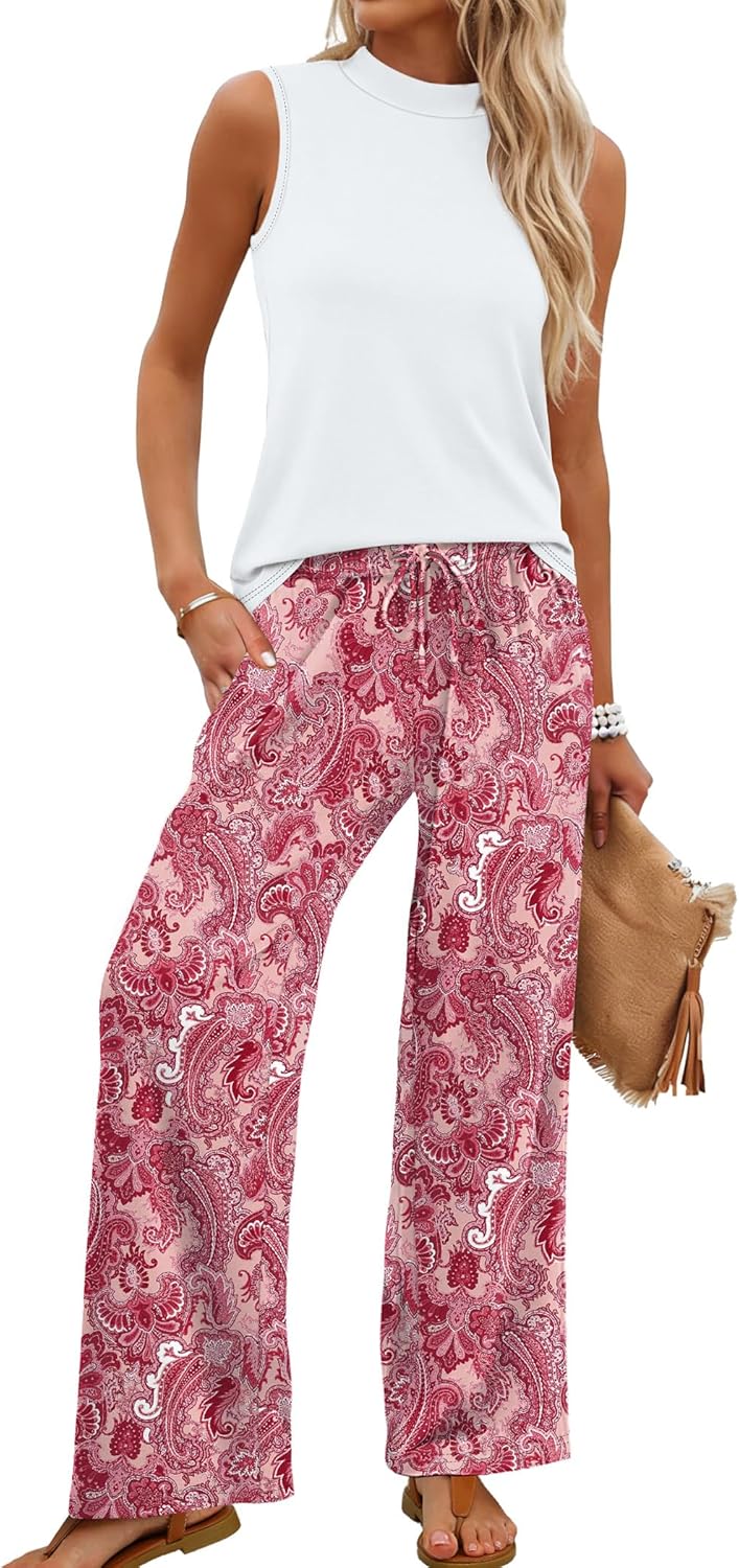 Sleeveless Top & Floral Wide-Leg Pants Set