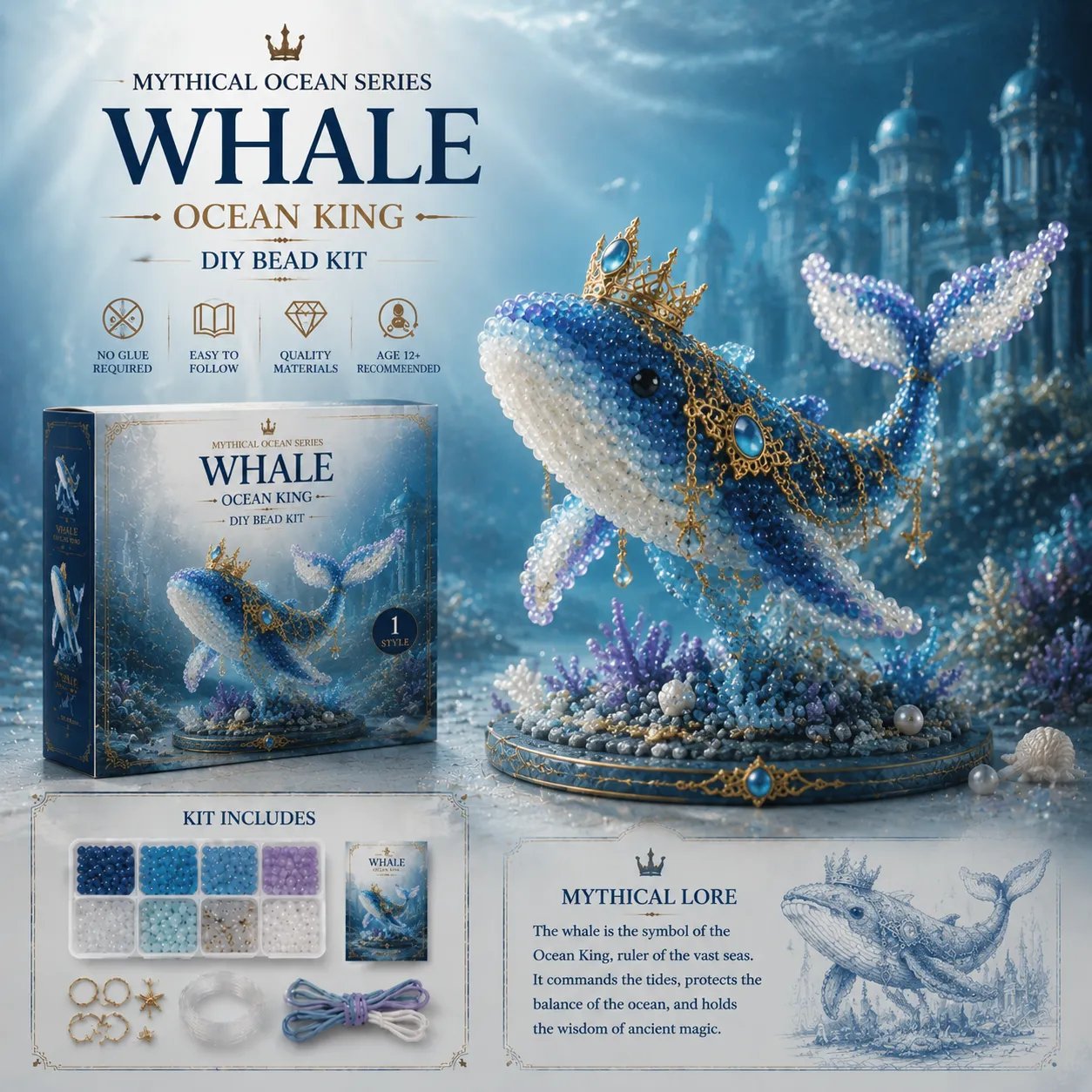 🔥49% Off Last Dayv - 🌊Mythical Ocean DIY Bead Kit | 3D Sea Creature Craft Set – 12 Designs, Beginner Friendly