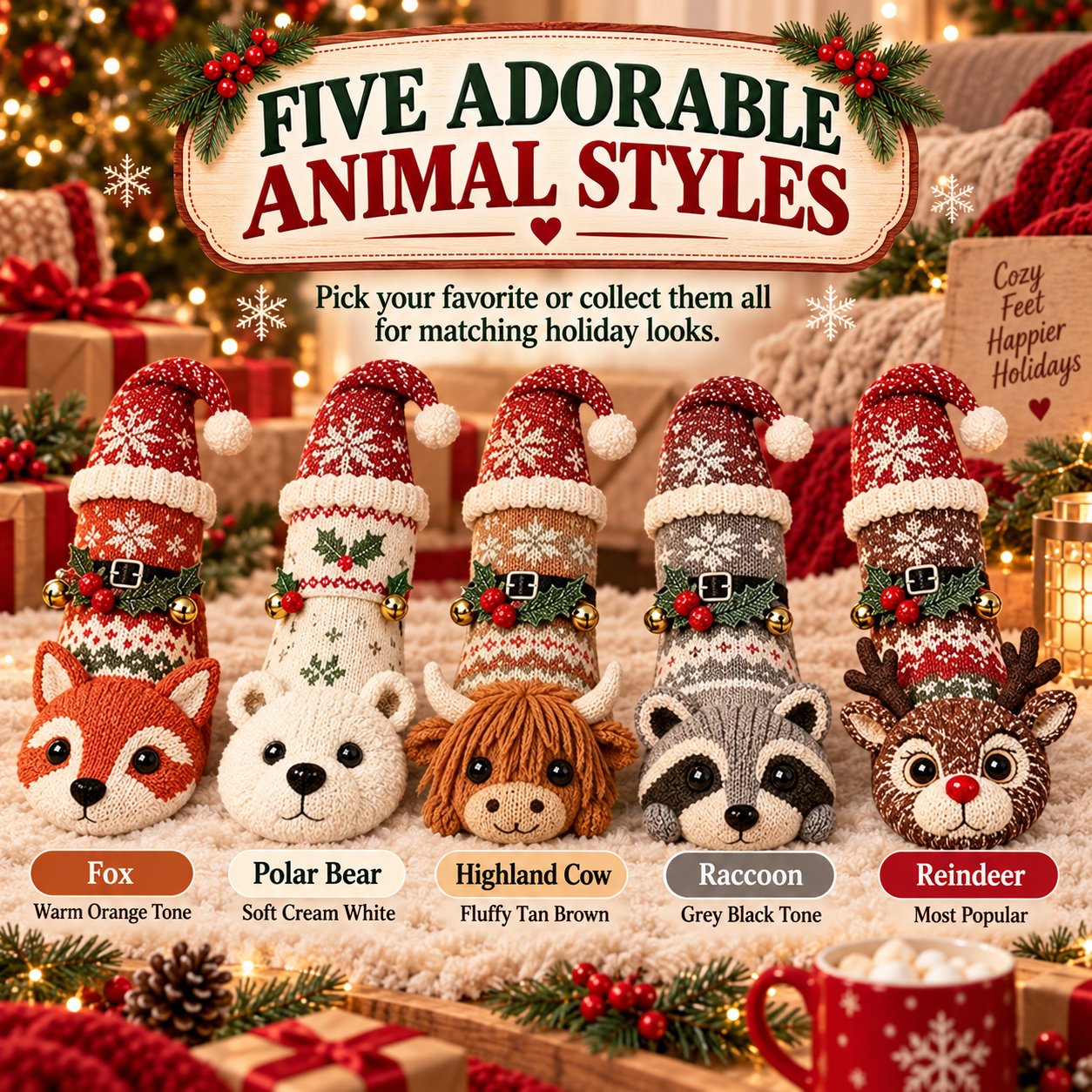3D Knit Christmas Animal Slipper Socks | Cute Festive Soft Warm Indoor Socks