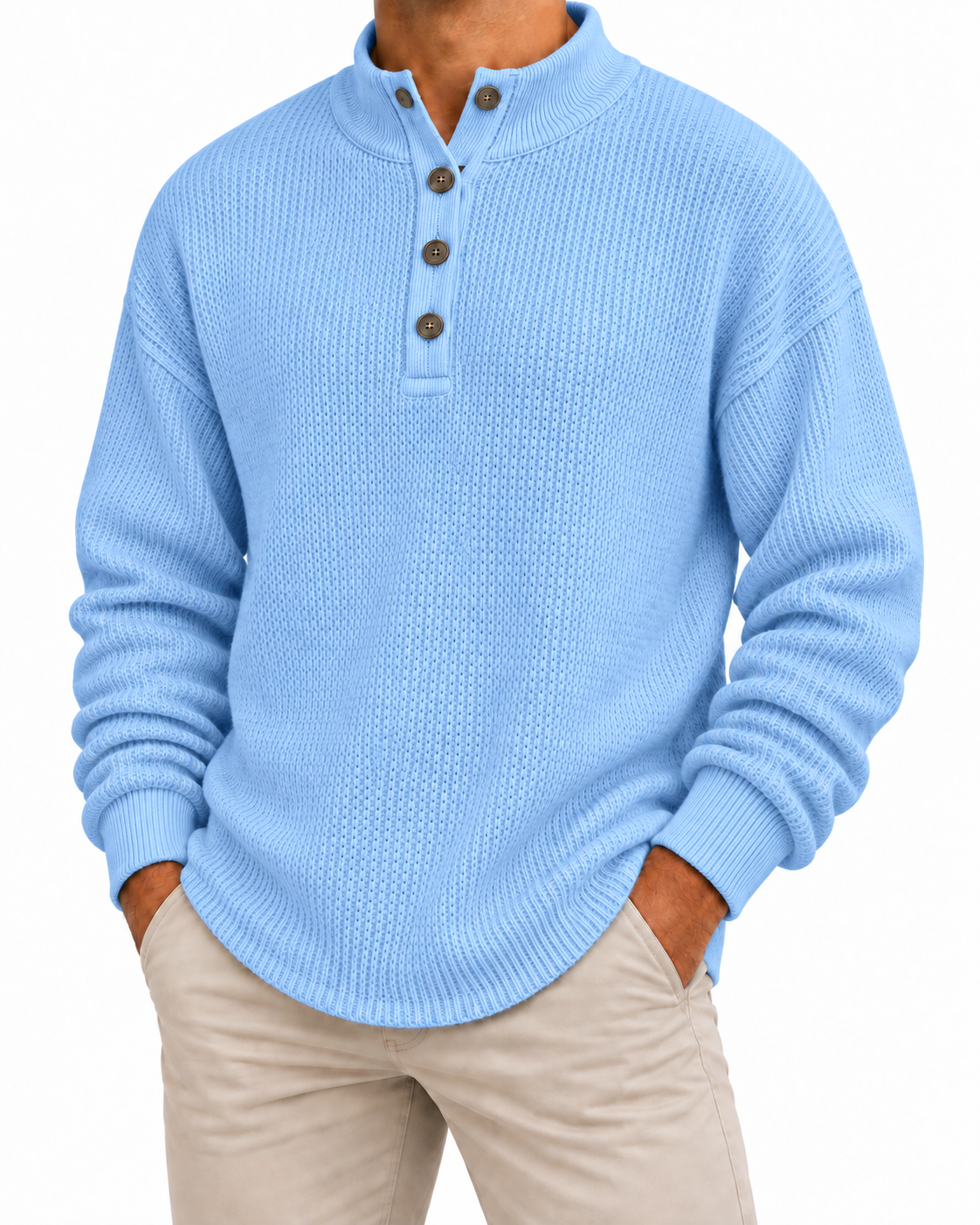 Men’s Waffle Knit Henley Sweater – Soft Warmth for Everyday Wear