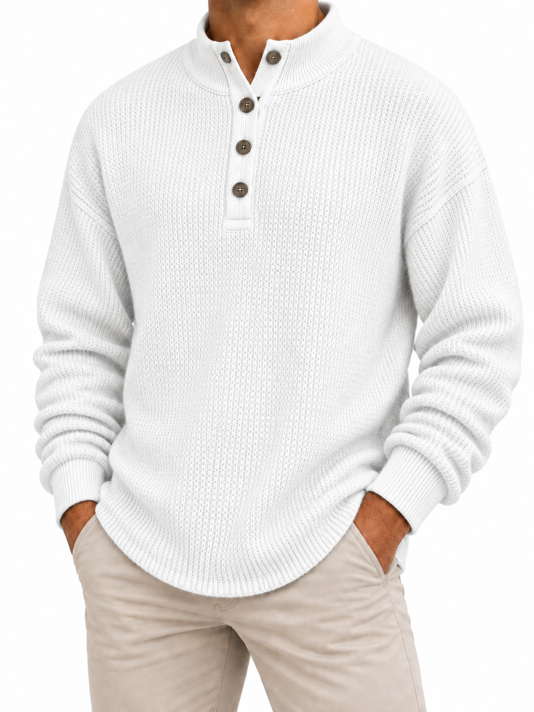 Men’s Waffle Knit Henley Sweater – Soft Warmth for Everyday Wear