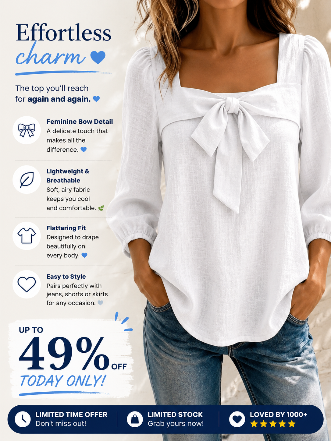 Today 49% off🔥Women’s Bow Tie Square Neck Blouse