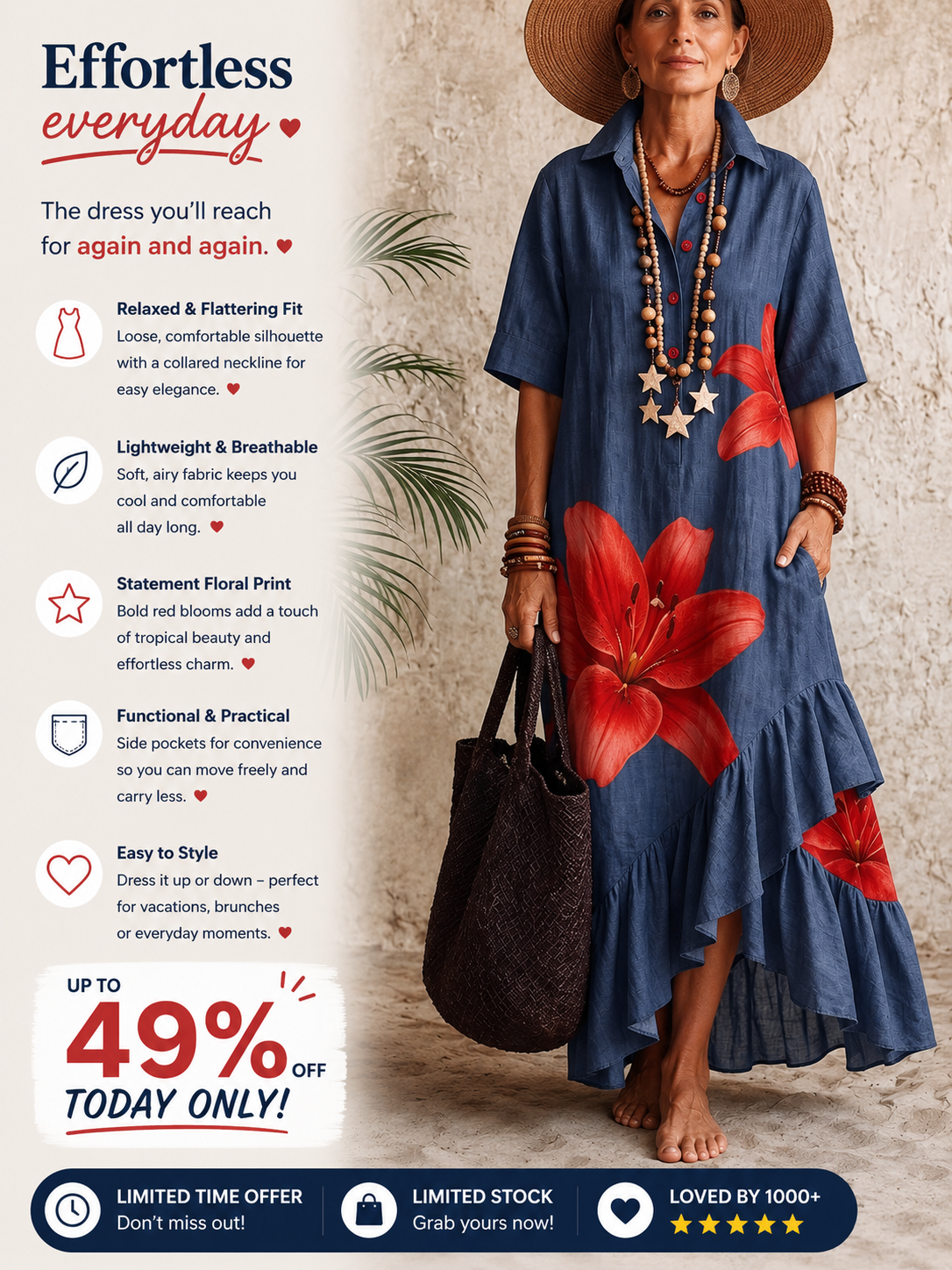 Women’s Cotton Linen Floral Maxi Dress
