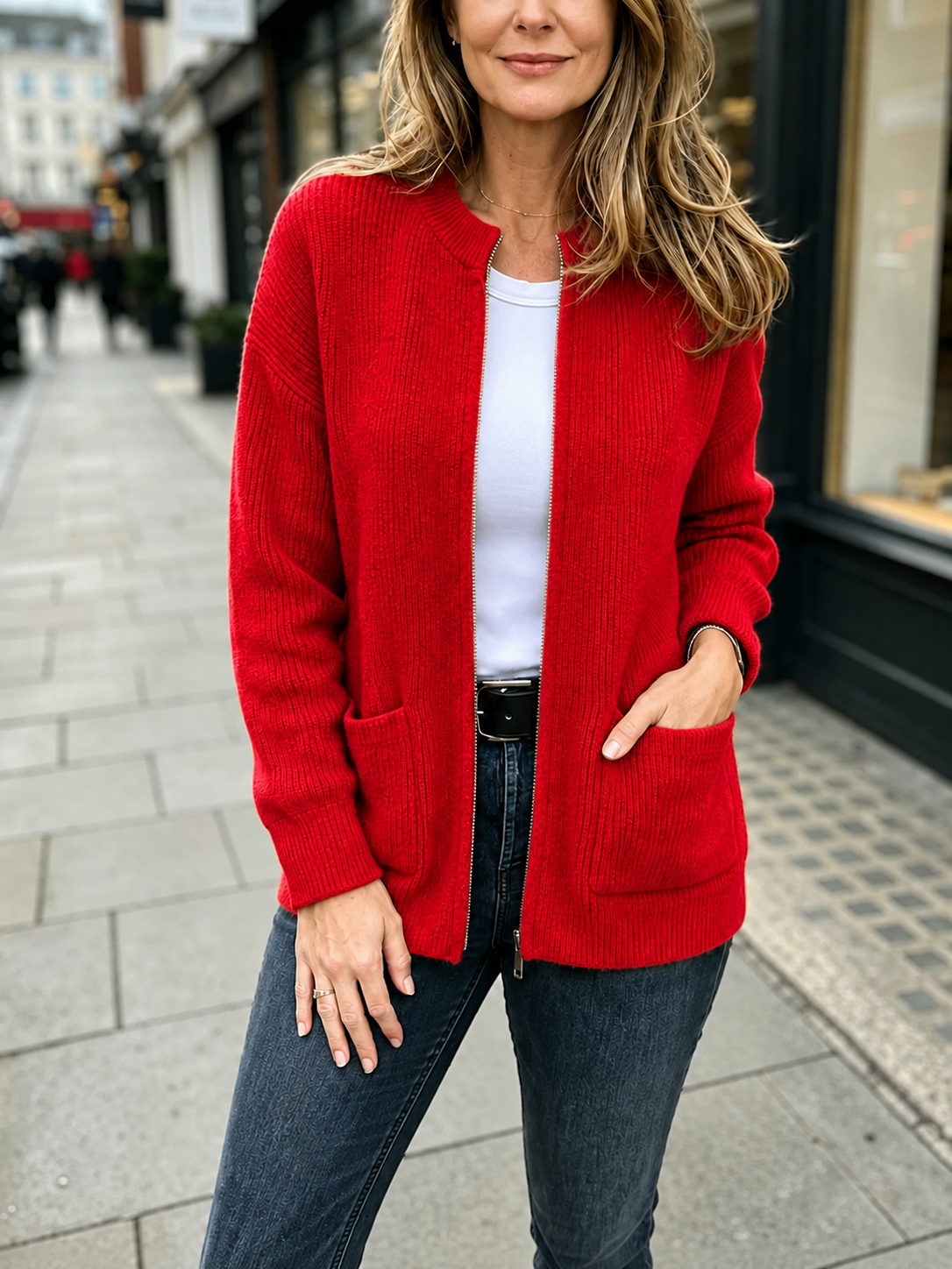 Everyday Ease™ Zip-Front Ribbed Knit Wool Cardigan