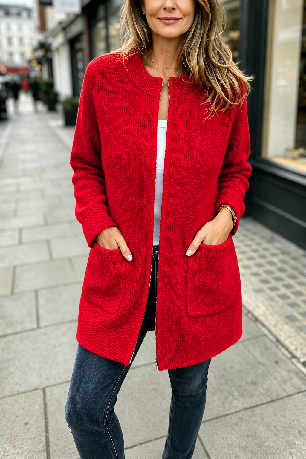 City Comfort™ Longline Zip Knit Wool Cardigan